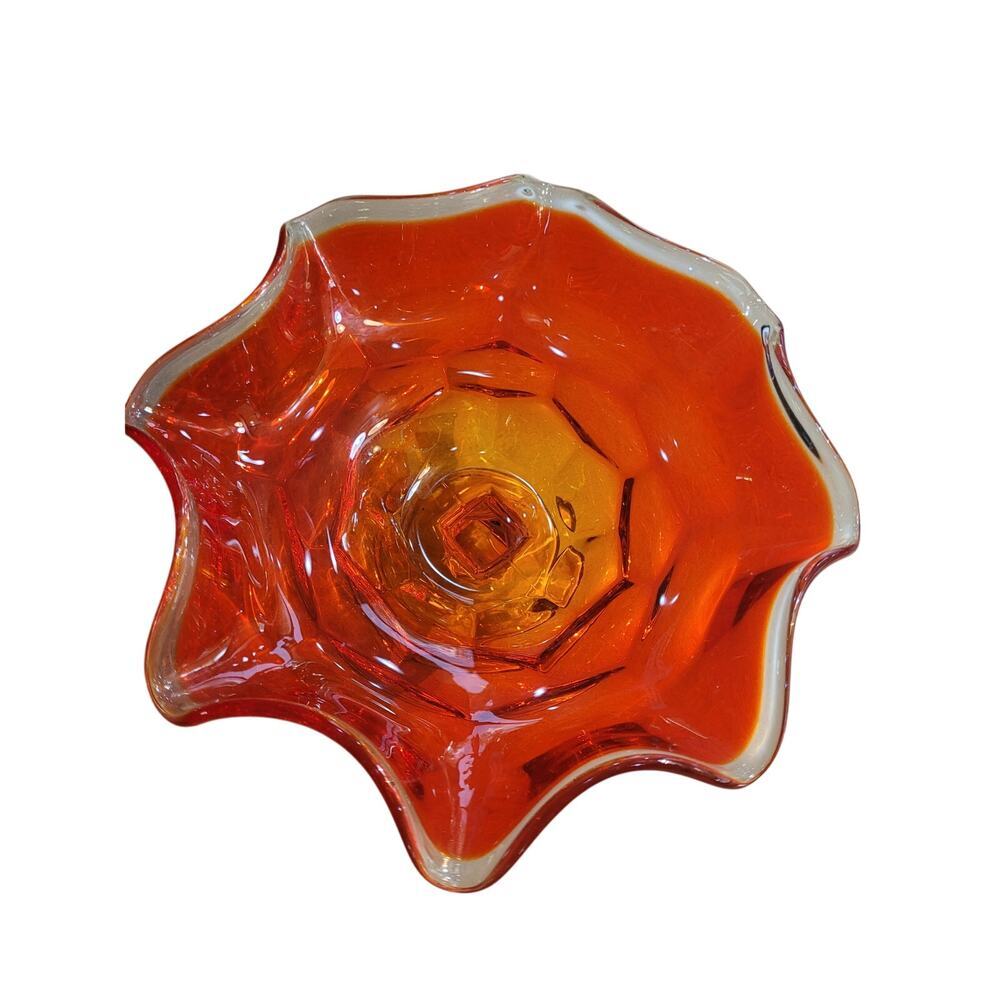 Vintage Glass Candy Dish Orange/Yellow Petticoat - Picture 4 of 5